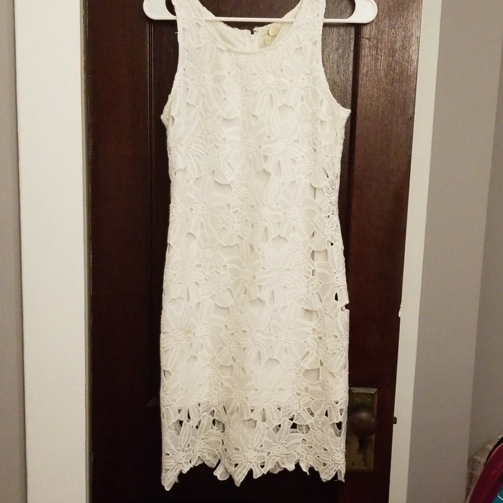 While linen flower dress